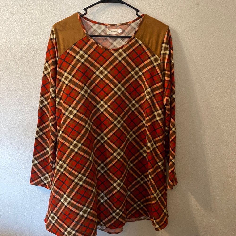 Southern Stitch plaid dress with elbow patches size large